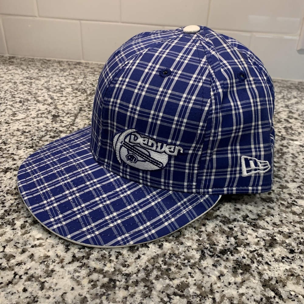 Vintage Denver Nuggets Hat Cap‎ Fitted Mens 7 3/4 Blue Plaid New Era Made In USA